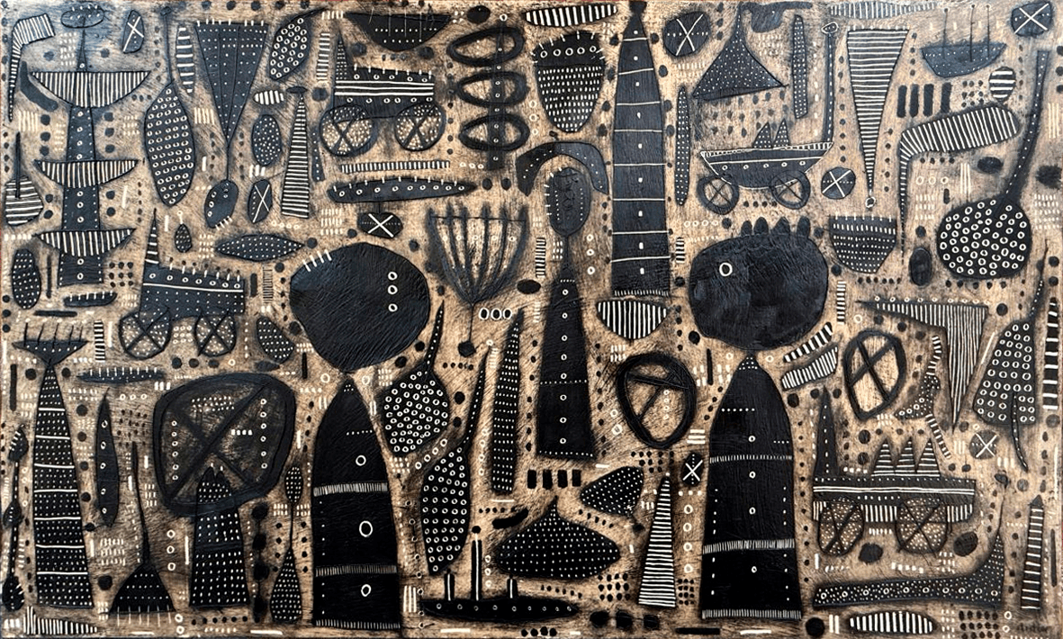 La Boda (2025), encáustica y óleo 200 × 120 cm de Didier Mayés en Aura Galerías