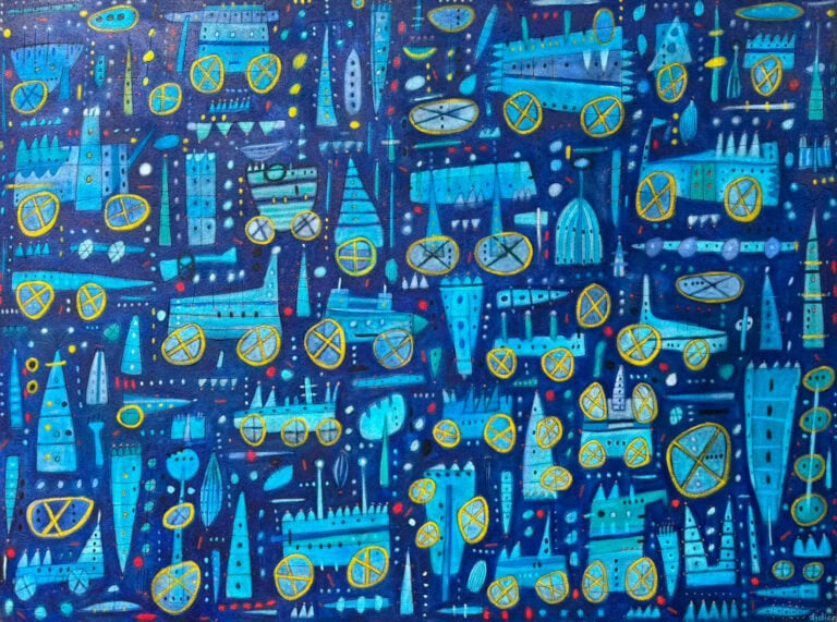 El Aparcadero, oil and acrylic on canvas, abstract painting by Mexican artist Didier Mayés — Aura Galerías