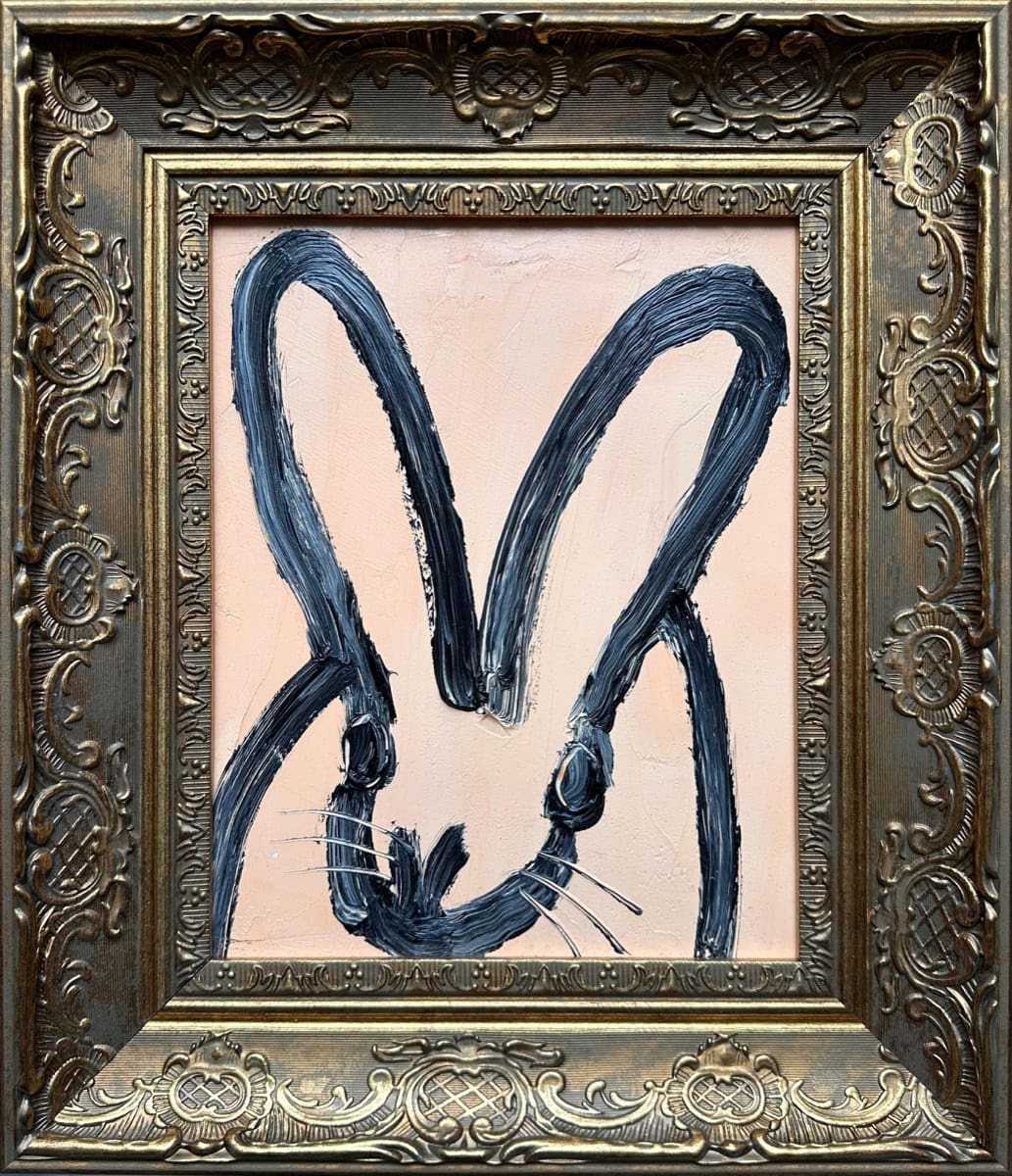 Slight, oil on wood painting by Hunt Slonem, 10 x 8 in, 2026, in antique frame — Aura Galerías