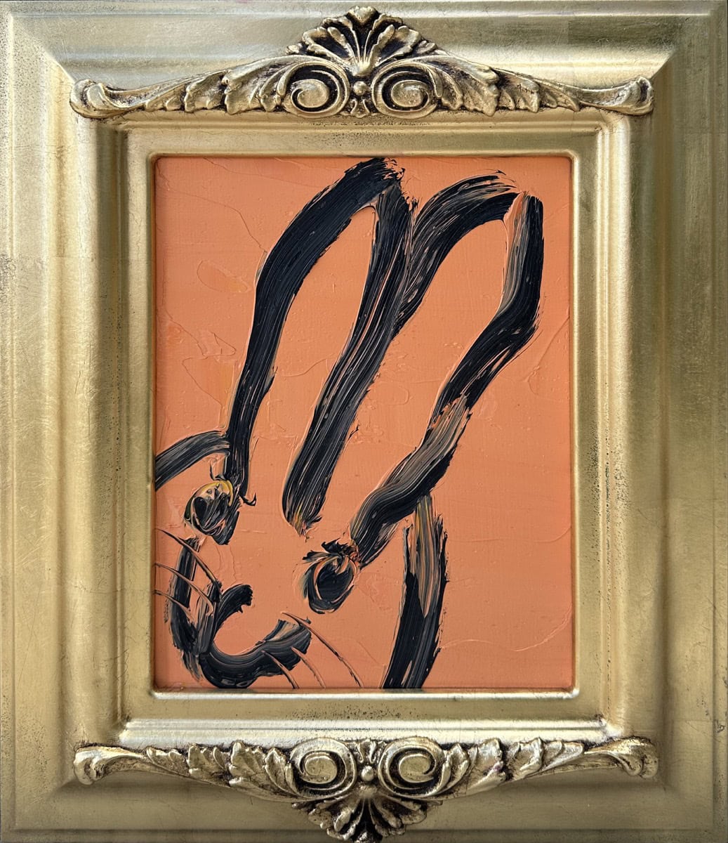 Which Way, oil on wood painting by Hunt Slonem, 10 x 8 in, 2021, in antique frame — Aura Galerías