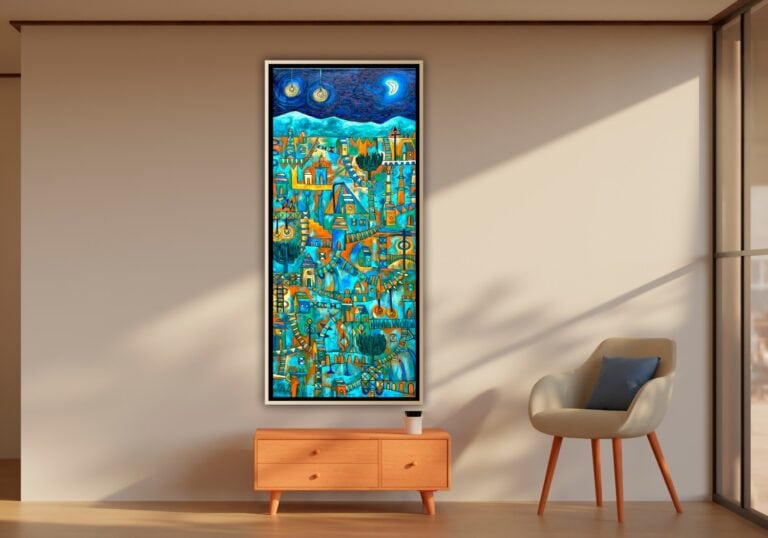 Gigantes Nocturnos II, mixed media on canvas by Mexican artist Jorge Vidals — Aura Galerías