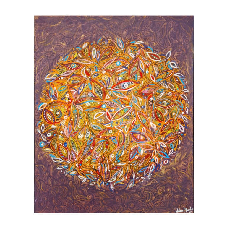 Obra "Infinite Blessings, Mixta sobre tela, 76 x 60 cm, por Andrea Paredes — Aura Galerías" de Andrea Paredes, representada por Aura Galerías